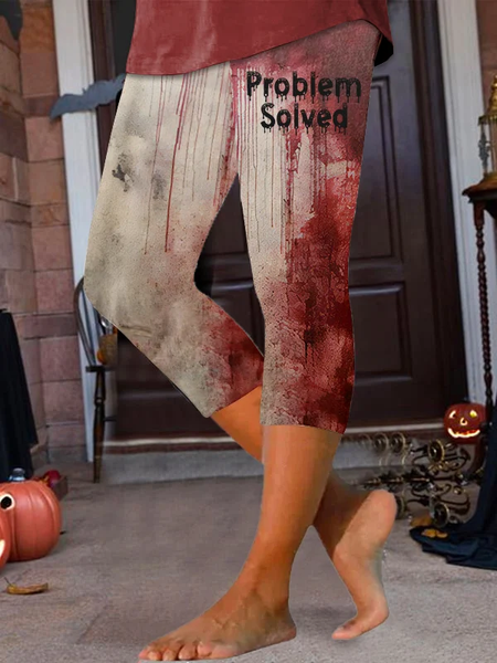 

Women's Bloody Problem Solved Halloween Print Leggings, Red, Pants