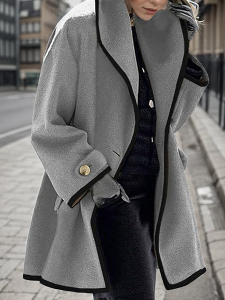 

Plain Shawl Collar Elegant Coat, Gray, Outerwear
