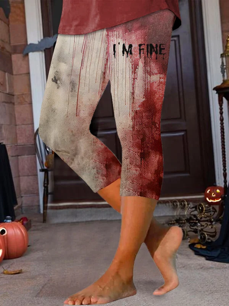 

Women's Bloody I'm Fine Halloween Print Leggings, Red, Pants