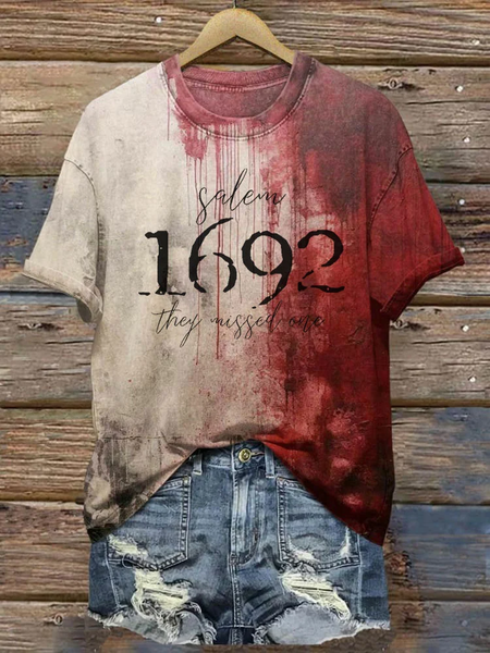 

Women's Blood Dark Gothic Salem Witch 1692 They Missed One Halloween Art Printed T-Shirt, As picture, T-shirts