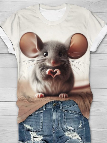 Heartfelt Little Mouse Love T-shirt, Apricot, T-shirts