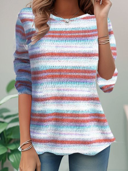 

Casual Geometric Crew Neck Long Sleeve T-shirt, Pink, T-shirts