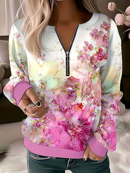 

Casual Floral Crew Neck Loose Sweatshirt, Rose red, Hoodies&Sweatshirts