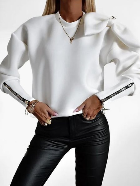 

Loose Regular Sleeve Casual Crew Neck Sweatshirt, White, Hoodies and Sweatshirts