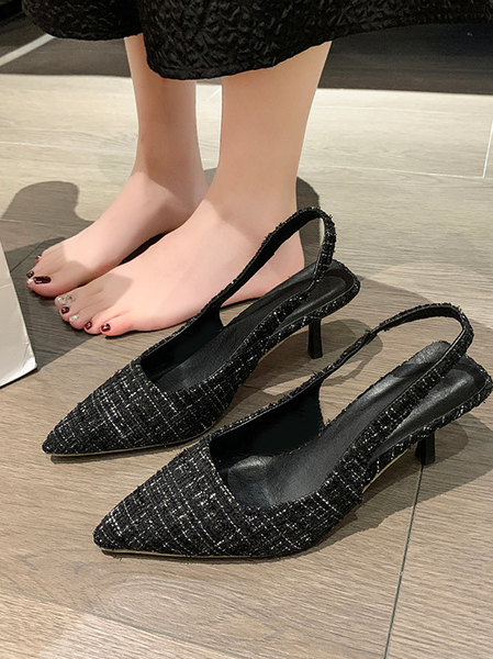 

Elegant Geometric Fabric Sandal, Black, Heels
