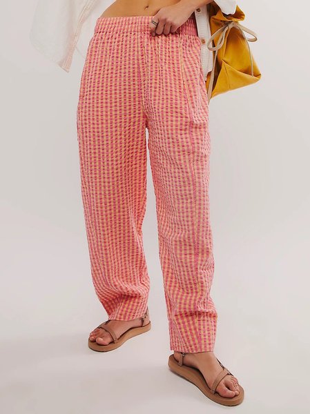 

Women's Trousers Elastic Waist Straight Pants Daily Going Out Casual Knitted Plaid Spring/Fall Pants, Pink, Pants