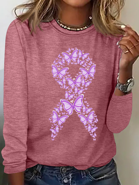 

Purple Awareness Ribbon Casual Long Sleeve Shirt, Watermelon, Long sleeves