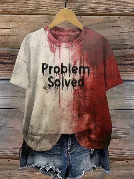 

Women's Bloody Problem Solved Halloween Print T-Shirt, Red, T-shirts