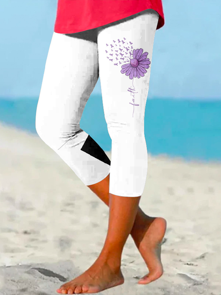 

Women's Alzheimer Fighter Supporter Cropped Leggings, White, Pants