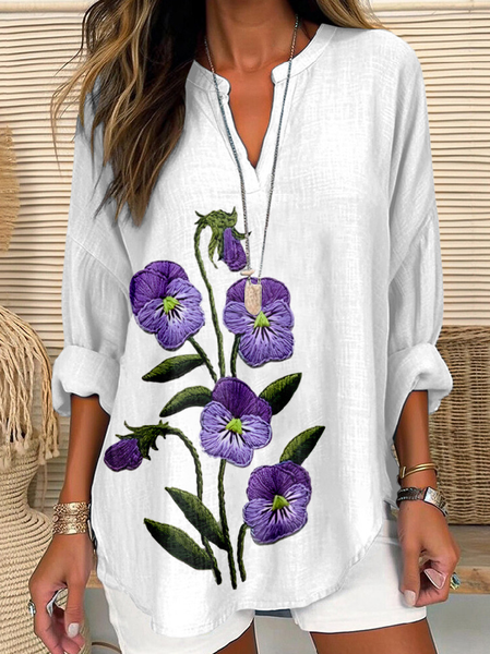 

Women's Purple Flower Print Alzheimer's Awareness Support Shirt, White, Blouses