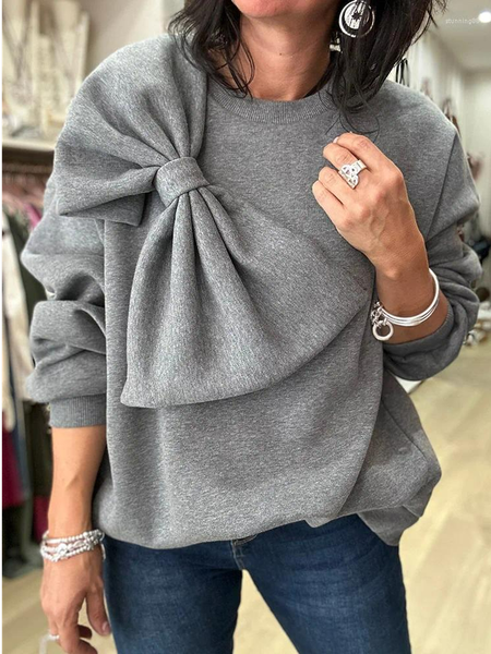 

Bow Casual Crew Neck Plain Sweatshirt, Gray, Sweatshirts & Hoodies