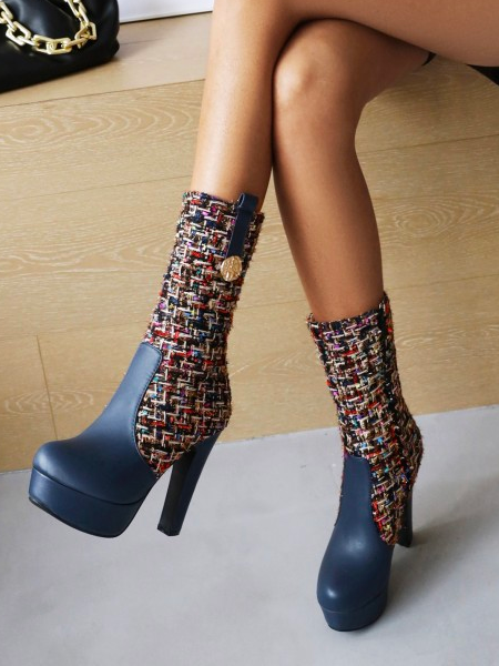 

Autumn Geometric Elegant Fabric Fashion Boots, Blue, Boots