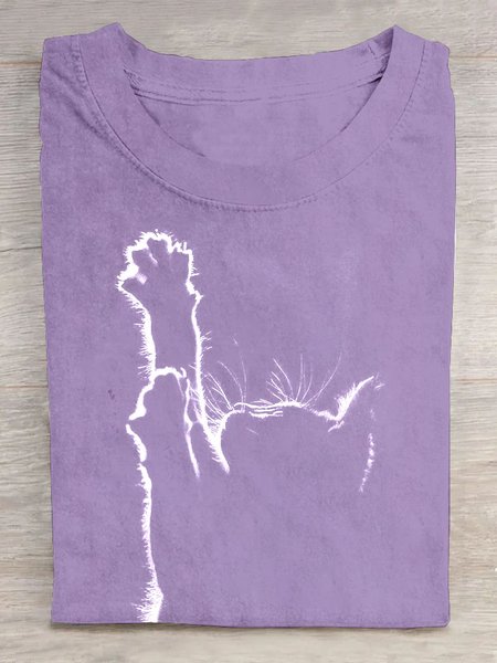 

Women's Cat Short Sleeve Tee T-shirt Crew Neck Casual Summer Top, Purple, T-Shirts