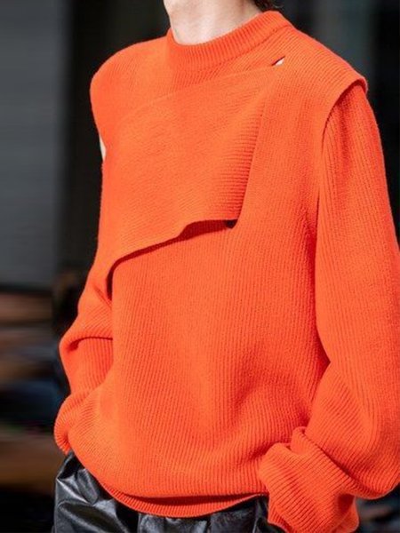 

Raglan Sleeves Plain Casual Loose Sweater, Orange, Pullovers