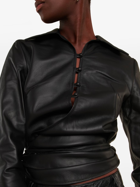 

Gathered TIght Plain Bell Sleeve Urban Faux Leather Top, Black, Blouses and Shirts