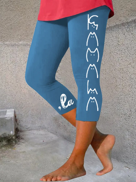 

Women's La Cat Print Leggings, Blue, Pants