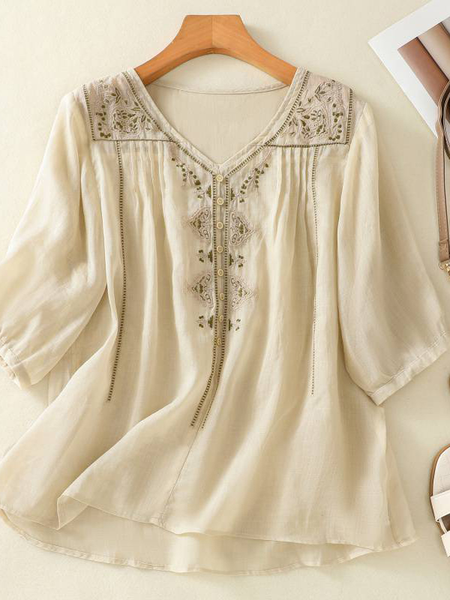 

Casual Embroidery Patterns Shirt, Apricot, Blouses & Shirts