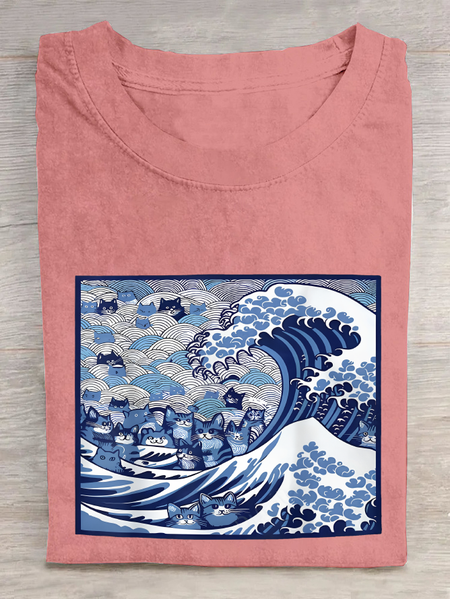 

Blue Cats Wave Cotton T-Shirt, Orange pink, T-shirts