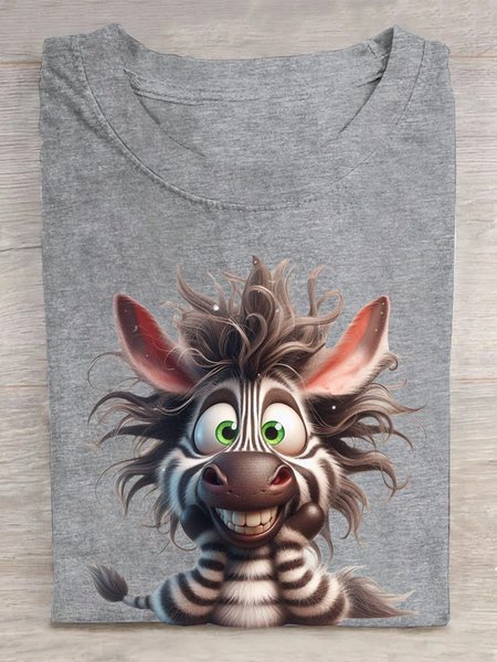 

Casual Loose Zebra T-Shirt, Gray, T-shirts