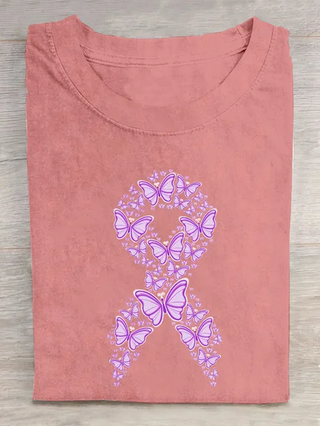 

Purple Awareness Ribbon Cotton T-Shirt, Orange pink, T-shirts