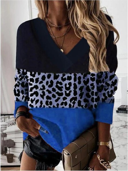 

Casual V Neck Color Block Sweatshirt, Blue, Hoodies & Sweatshirts