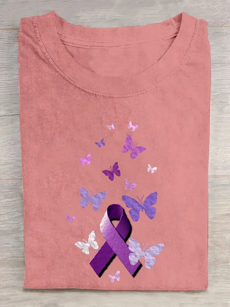 

Purple Awareness Ribbon With Butterflies Cotton T-Shirt, Orange pink, T-shirts