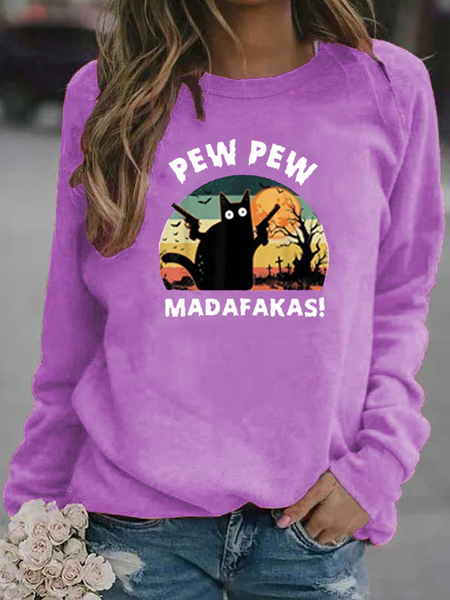 

Casual Crew Neck Halloween Sweatshirt, Purple, Hoodies & Sweatshirts