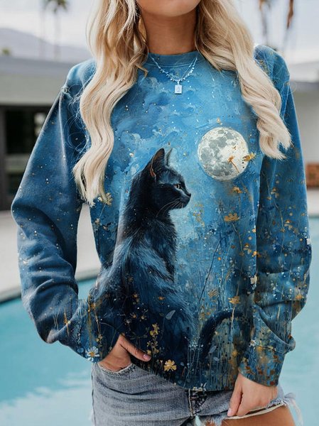 

Casual Crew Neck Halloween Sweatshirt, Blue, Hoodies&Sweatshirts