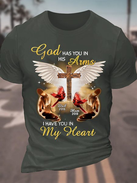 

God Has You In His Arms, I Have You In My Heart Custom Cardinal Memorial Cotton T-shirt, Dark gray, T-shirts