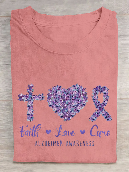 

Faith Love Cure Alzheimer's Awareness Cotton T-Shirt, Orange pink, T-shirts