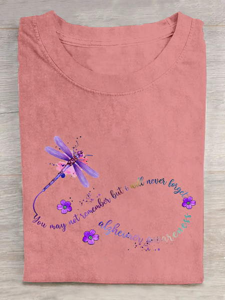 

You May Not Remember But I Will Never Forget Alzheimer Awareness Cotton T-Shirt, Orange pink, T-shirts