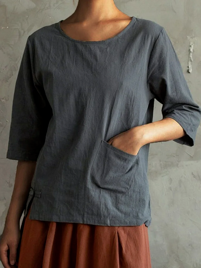 

Casual Loose Shirt, Deep gray, Short/3/4 Length Sleeve