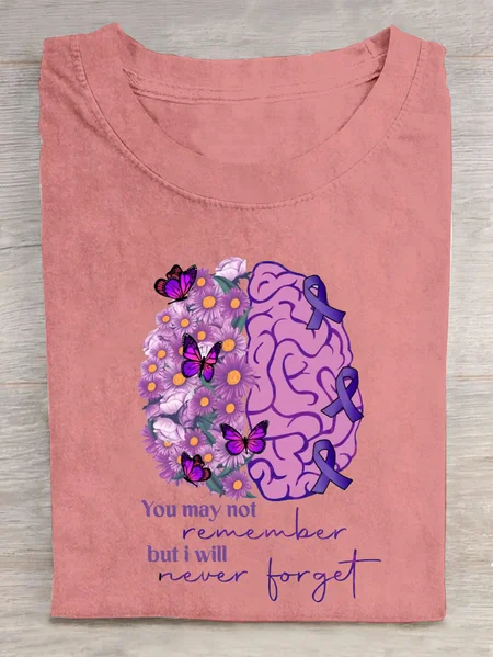 

You May Not Remember I Will Never Forget Alzheimer Awareness Cotton T-Shirt, Orange pink, T-shirts