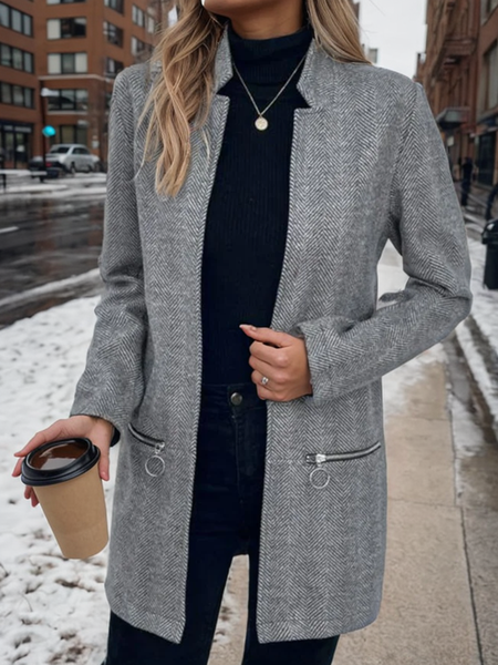 

Plain Casual Coat, Gray, Outerwear