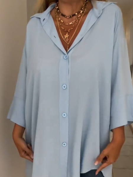 

Casual Loose Shirt Collar Shirt, Blue, Blouses & Shirts