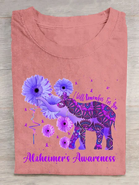 

Alzheimer's Awareness Remember For You Ethnic Elephant Cotton T-Shirt, Orange pink, T-shirts