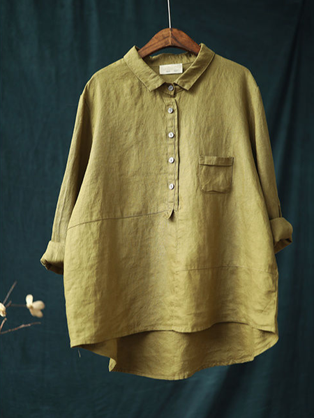 

Loose Casual Half Open Collar Shirt, Yellow, Blouses & Shirts