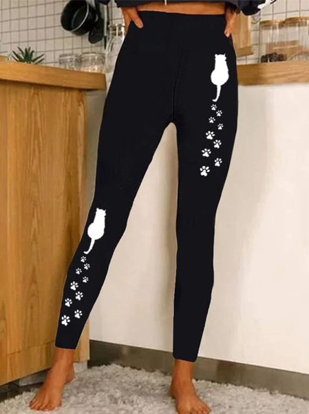 

Women's H-Line Slim Fit Pants Daily Going Out Pants Vintage Jersey Animal All Season Pants, Black, Pants