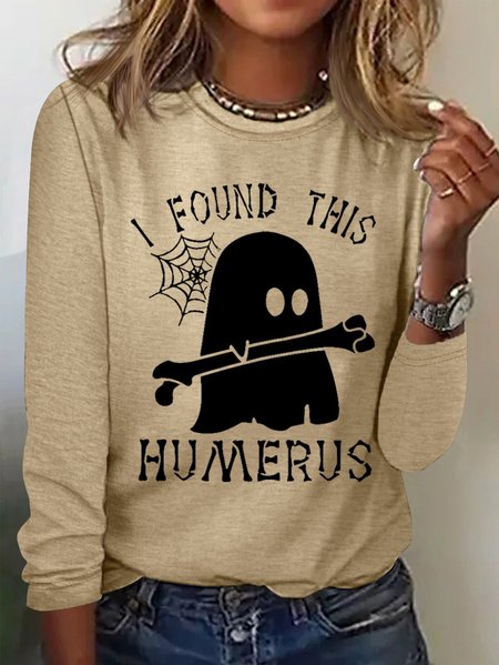 

Halloween Loose Casual T-Shirt, Khaki, Long sleeves