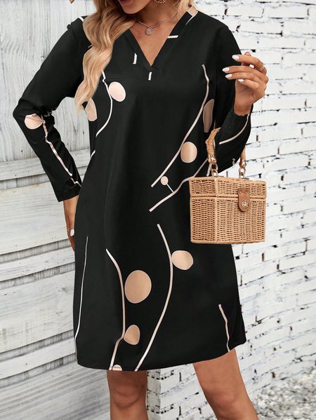 

Women Polka Dots V Neck Long Sleeve Comfy Casual Mini Dress, Black, Dresses