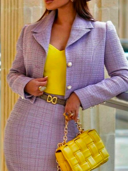

Geometric Regular Sleeve Buttoned Urban Loose Blazer, Purple, Blazers