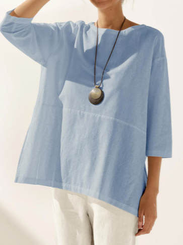 

Cotton Casual Loose Plain Shirt, Blue, Blouses & Shirts