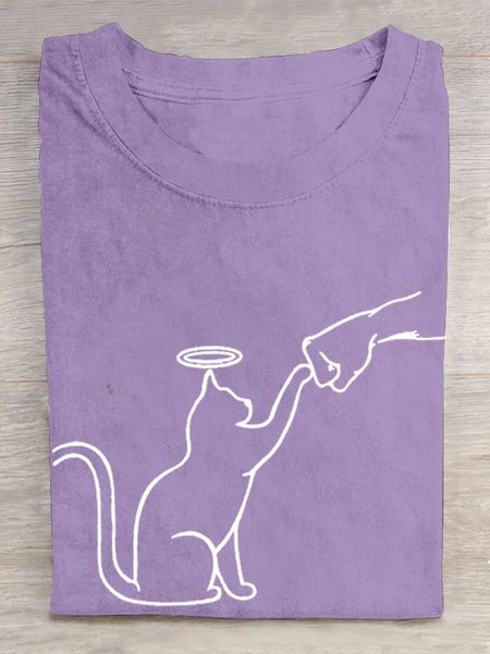 Casual Dog Crew Neck Short Sleeve T-shirt, Purple, T-shirts
