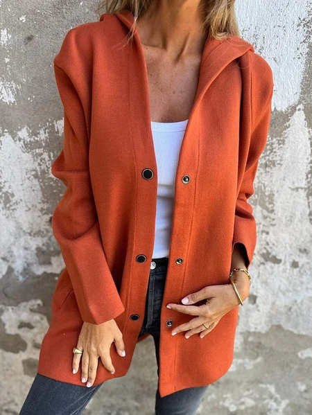 

Casual Hoodie Plain Jacket, Orange red, Outerwear