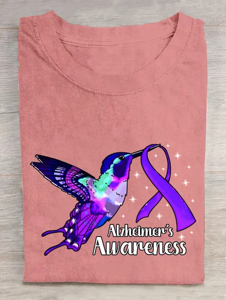 

Alzheimers Awareness Humming Bird Cotton T-Shirt, Orange pink, T-shirts