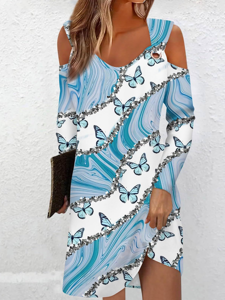 

Women Abstract Crew Neck Long Sleeve Comfy Casual Midi Dress, Light blue, Dresses