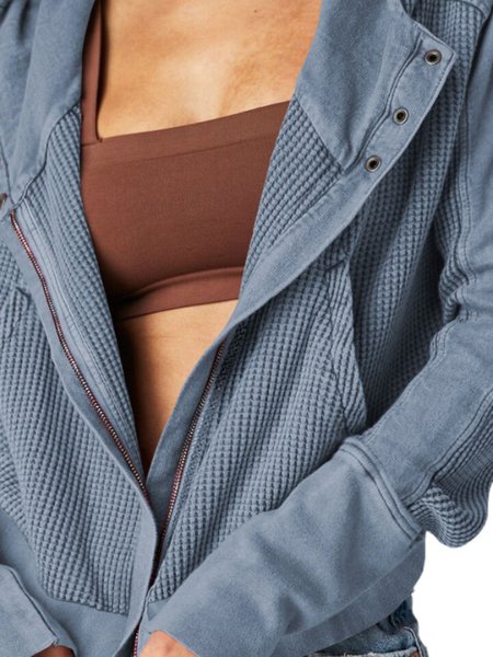 

Casual Pocket Stitching Knitted Hoodie Jacket, Blue, Outerwear