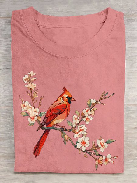 

Cardinal Bird Cotton T-shirt, Orange pink, T-shirts