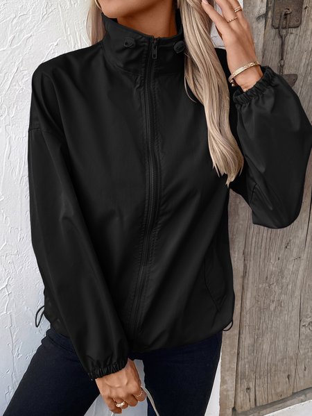 

Women's Plain Regular Loose Jacket, Black, Outerwear