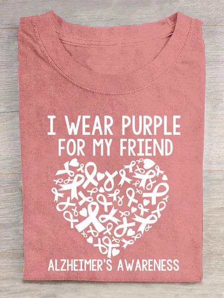 

I Wear Purple Friend Alzheimer Cotton T-Shirt, Orange pink, T-shirts